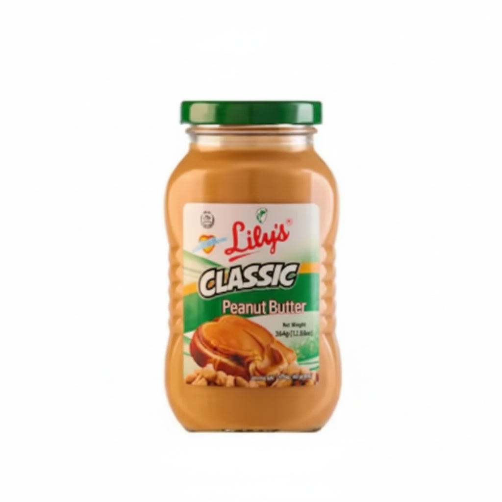 Jar of Lily's Classic Peanut Butter on a white background